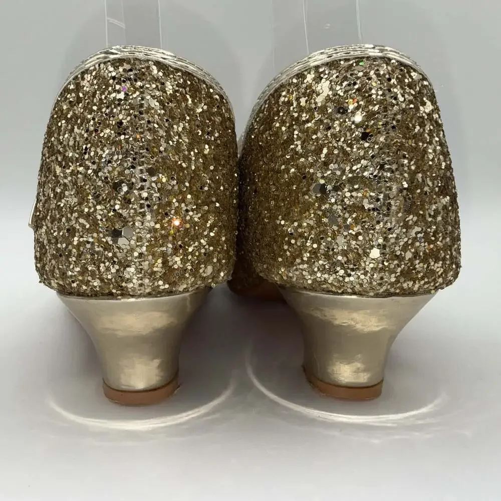 Gold Glitter Mary Jane Big Girls EU 37 Low Heel Dress Shoes Princess Party